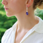 Cabochon Tanzanite and Diamond Drop Earrings in White Gold