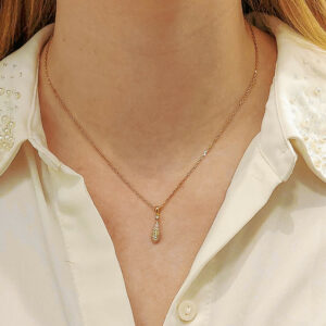 Pave Diamond Drop Shape Pendant Necklace in Rose Gold