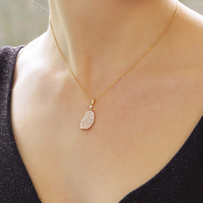 Diamond leaf pendant in rose gold