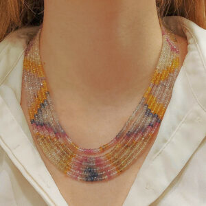 Beaded Pastel Rainbow Sapphire Strand Necklace