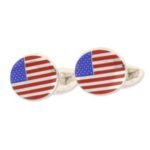 American Flag Enamel Swivel Back Cufflinks in Sterling Silver