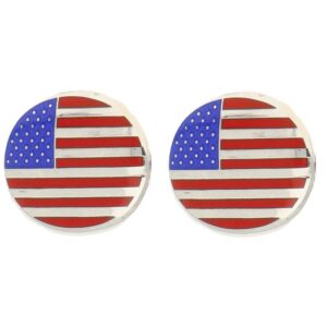 American Flag Enamel Swivel Back Cufflinks in Sterling Silver