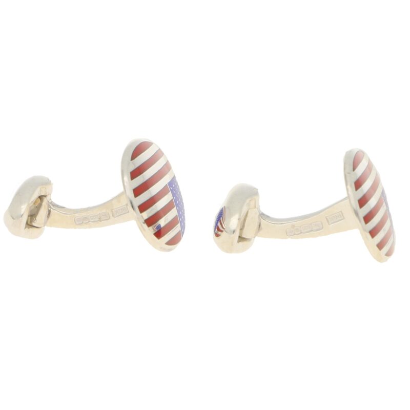 American Flag Enamel Swivel Back Cufflinks in Sterling Silver