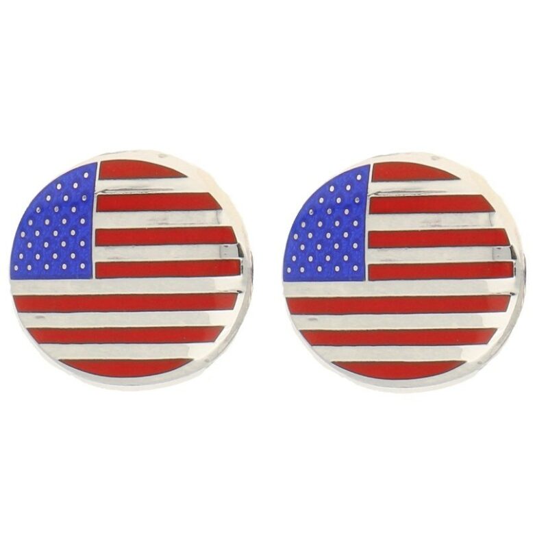 American Flag Enamel Swivel Back Cufflinks in Sterling Silver