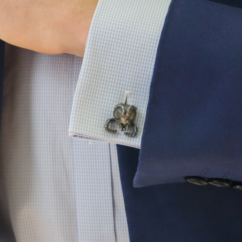 Grasshopper cufflinks in oxydised silver