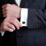 Pheasant cufflinks in green enamel