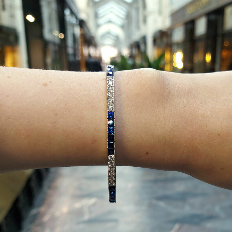 Sapphire and diamond line bracelet