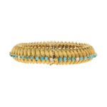 Vintage 1960s Turquoise and Diamond Bracelet in Yellow Gold