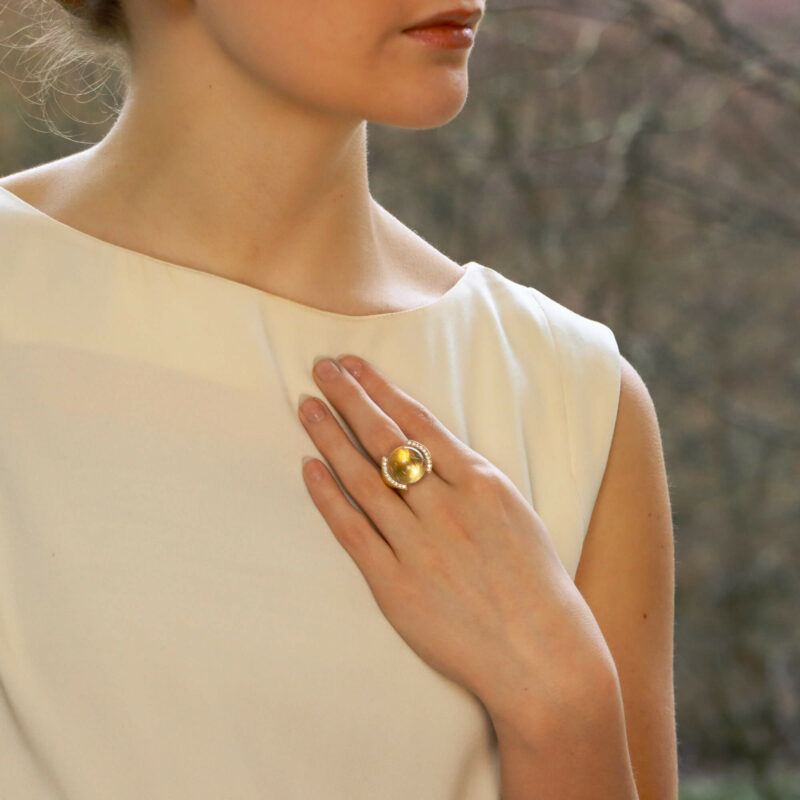 Vintage Cartier Rutilated Quartz and Diamond Ring