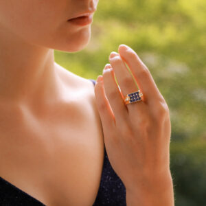 Retro Sapphire and Diamond Cocktail Ring in Rose Gold, c. 1940