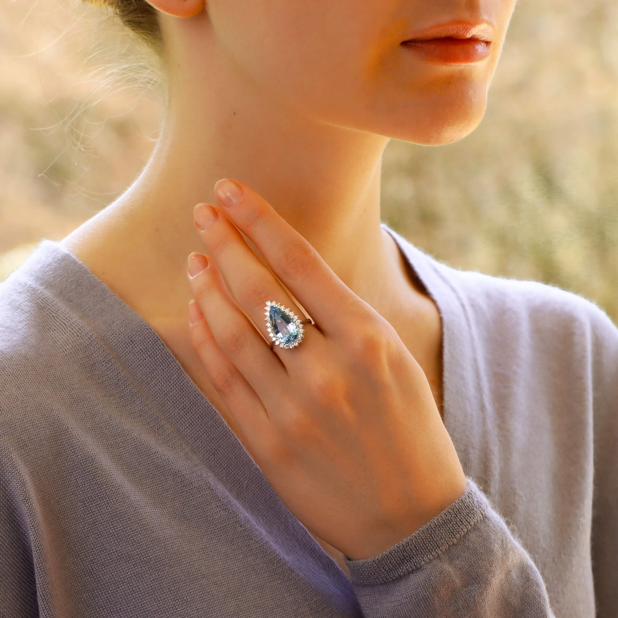 Aquamarine and Diamond Cluster Cocktail Ring in White Gold at