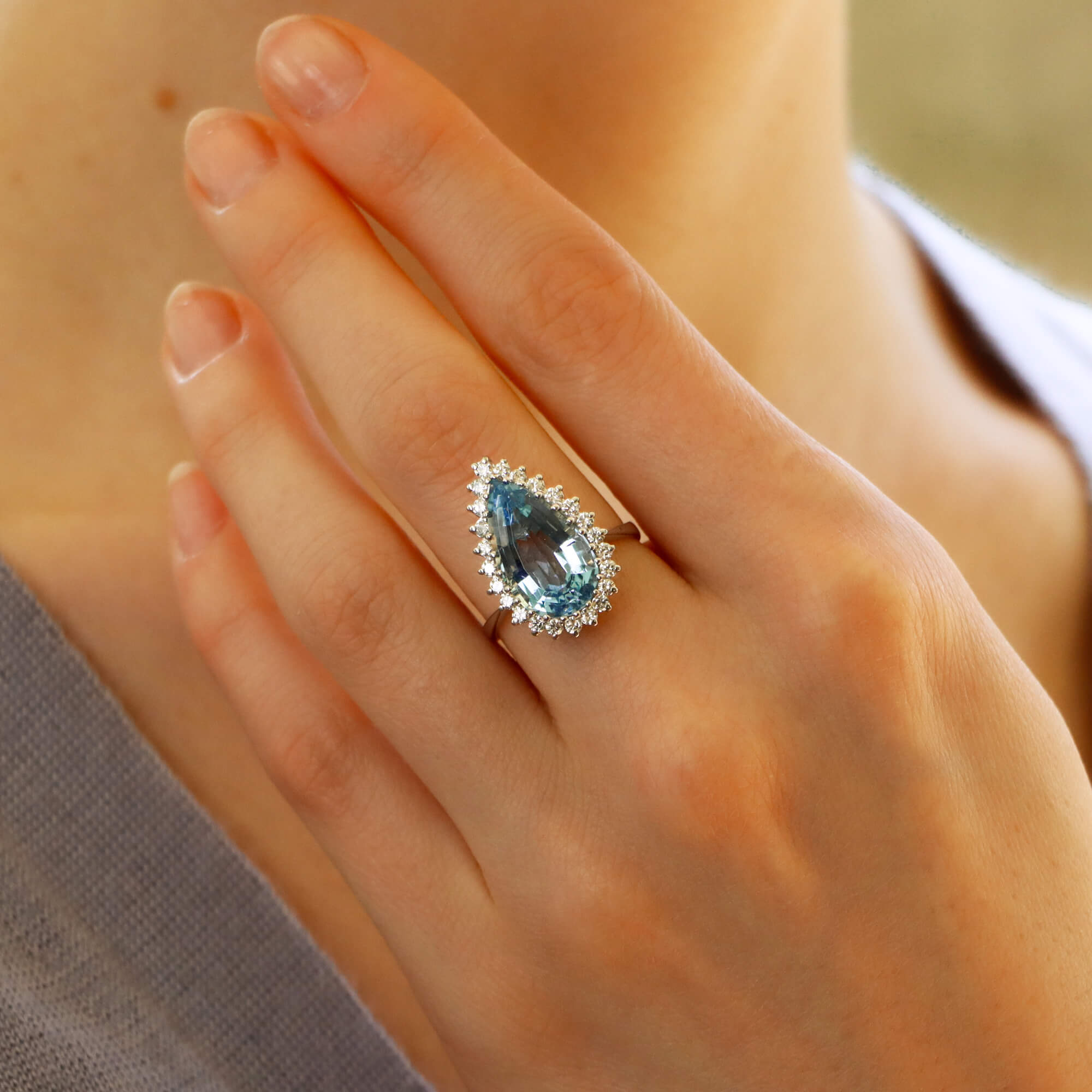 Aquamarine and Diamond Cluster Cocktail Ring in White Gold at Susannah Lovis Jewellers