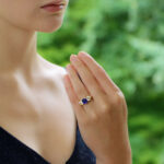 Victorian Cornflower Blue Sapphire and Diamond Three Stone Ring