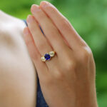 Victorian Cornflower Blue Sapphire and Diamond Three Stone Ring