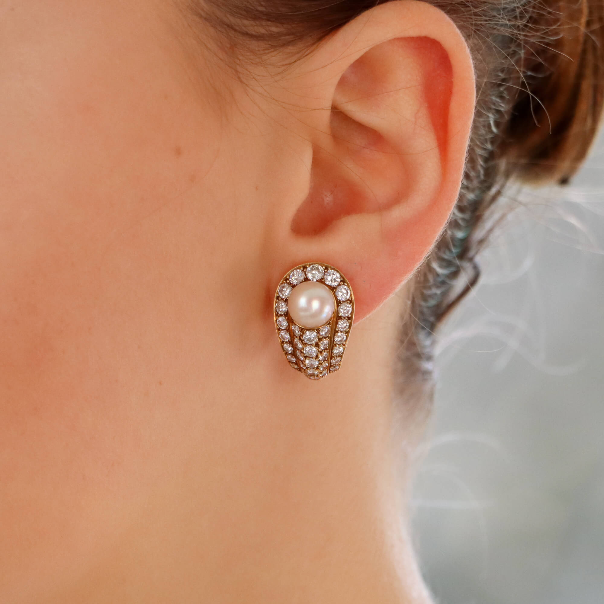 Vintage Cartier Pearl and Diamond Earrings