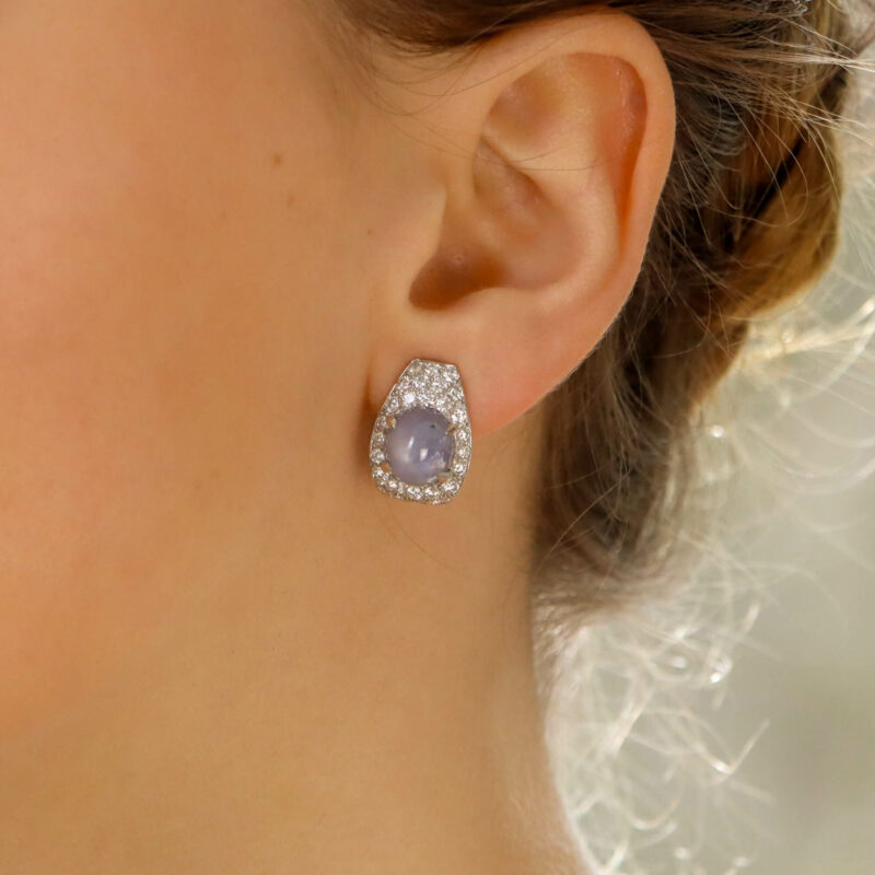 Art Deco Inspired Star Sapphire and Diamond Earrings