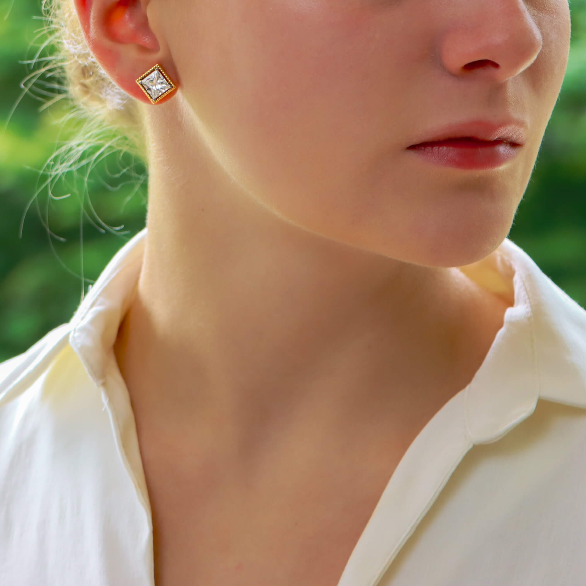 Diamond earrings on ear clearance