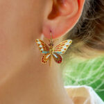 Butterfly Enamel Drop Earrings in Yellow Gold