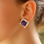 22ct Tanzanite and Diamond Clip Earrings Yellow and White Gold