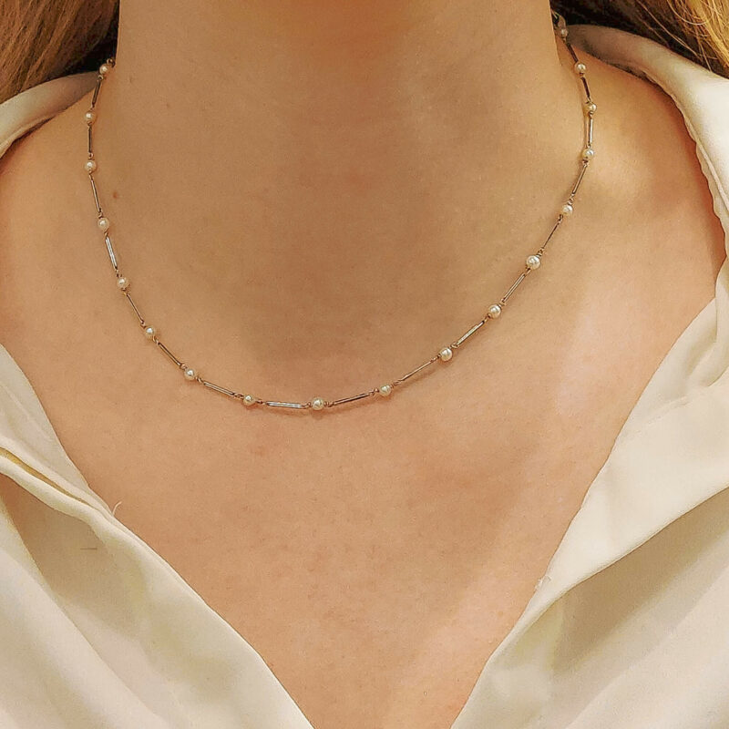 Platinum pearl diamond necklace