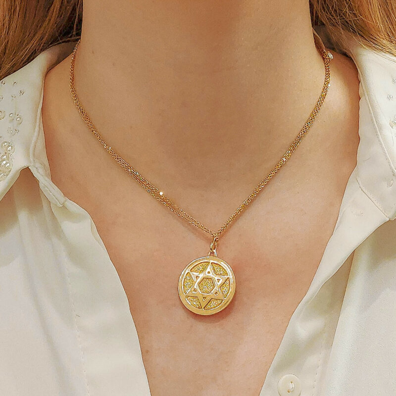 Saint Estephe and Star-Of-David Medallion Pendant in Yellow Gold