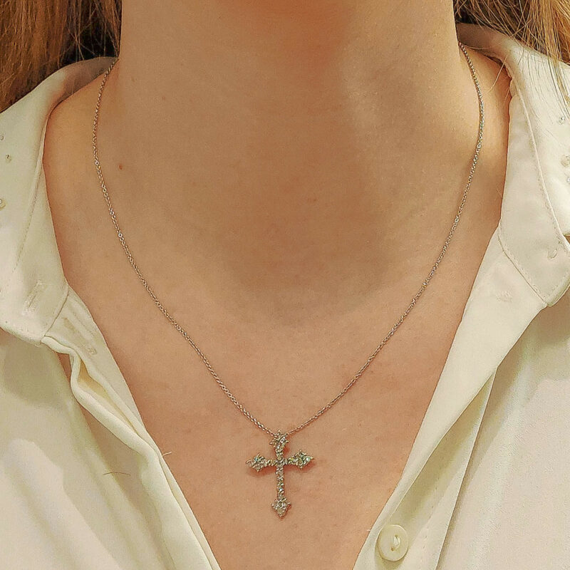 Stylized Diamond Cross Pendant in Platinum