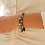 Vintage Aztec Mosaic Bracelet in Black and White Gold, Italian