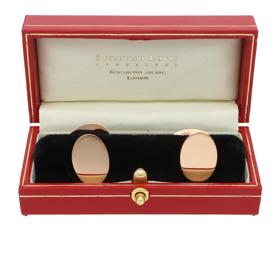 Vintage Victorian Oval Chain Cufflinks in Rose Gold