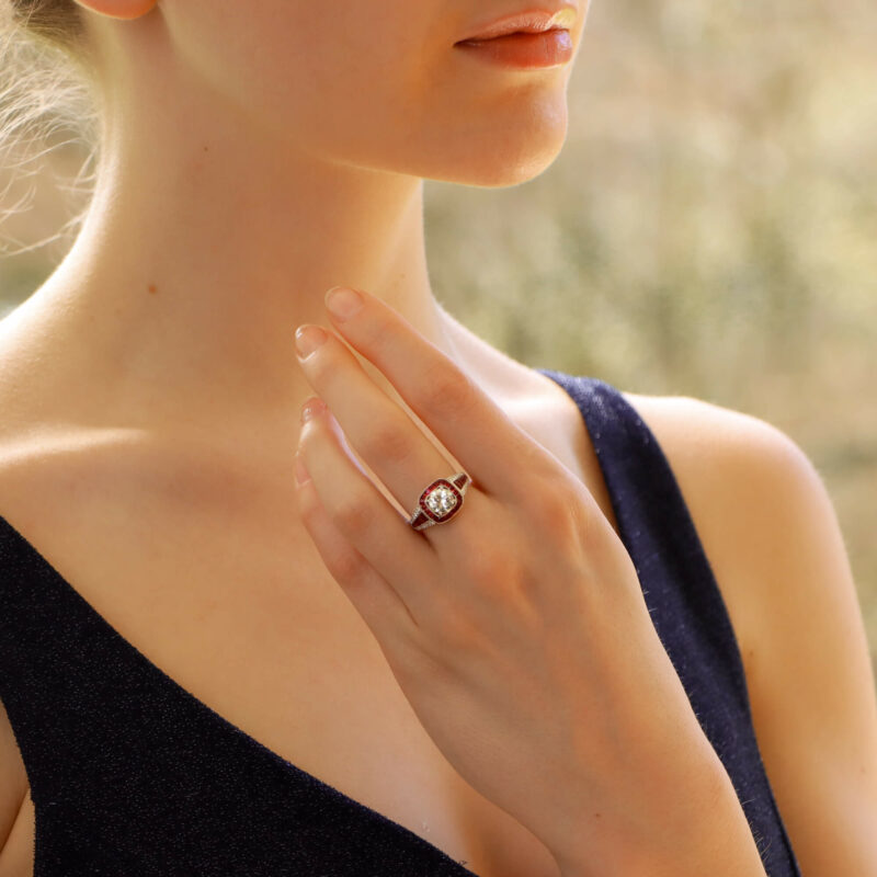 Art Deco Inspired Ruby and Diamond Target Ring