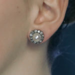 Victorian natural pearl mine cut diamond cluster earrings