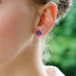 Sapphire and Diamond Square Button Stud Earrings