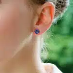 Sapphire and Diamond Square Button Stud Earrings