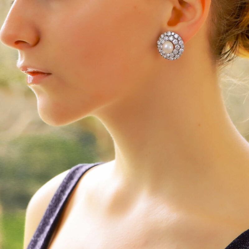 Antique pearl and diamond cluster earrings