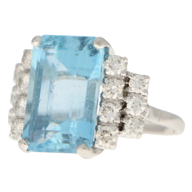 Art Deco Inspired Aquamarine and Diamond Cocktail Ring