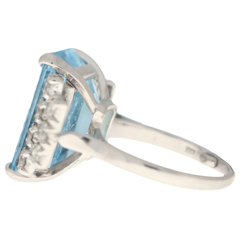 Art Deco Inspired Aquamarine and Diamond Cocktail Ring