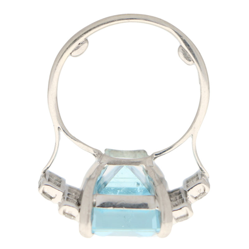 Art Deco Inspired Aquamarine and Diamond Cocktail Ring