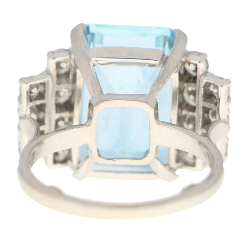 Art Deco Inspired Aquamarine and Diamond Cocktail Ring