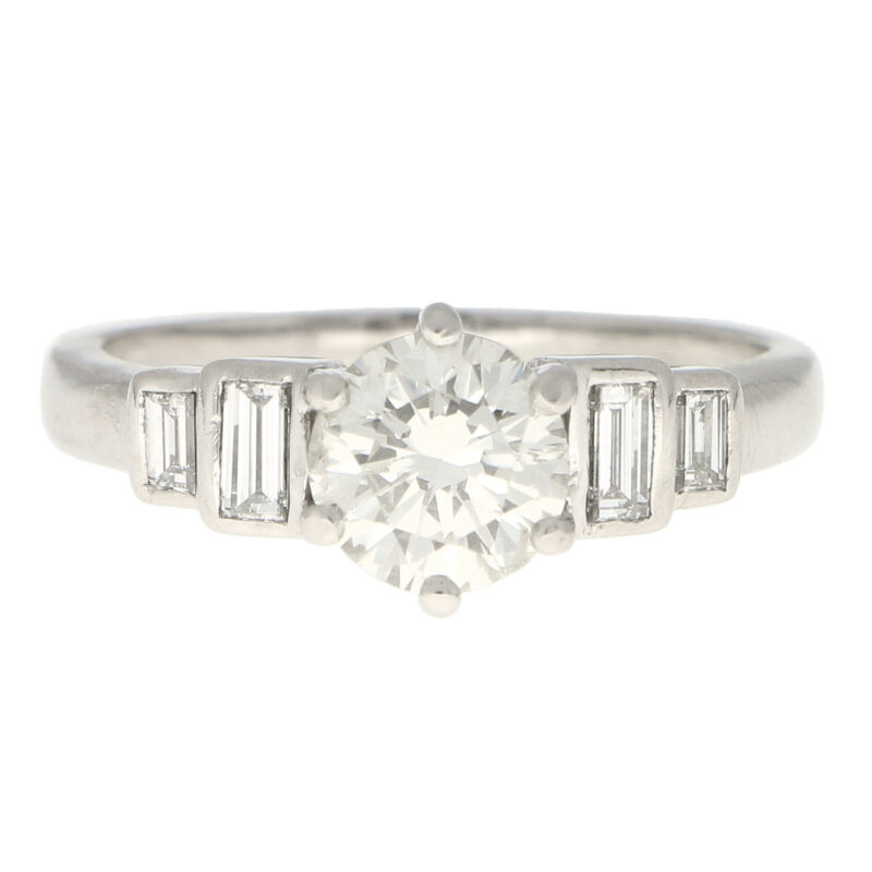 Art Deco Style Round Cut Diamond Ring in Platinum