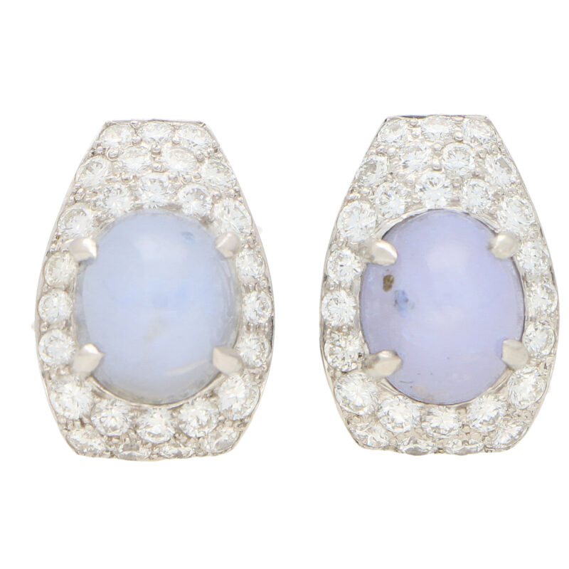 Art Deco Inspired Star Sapphire and Diamond Earrings