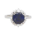 Royal Blue Sapphire and Diamond Cluster Ring