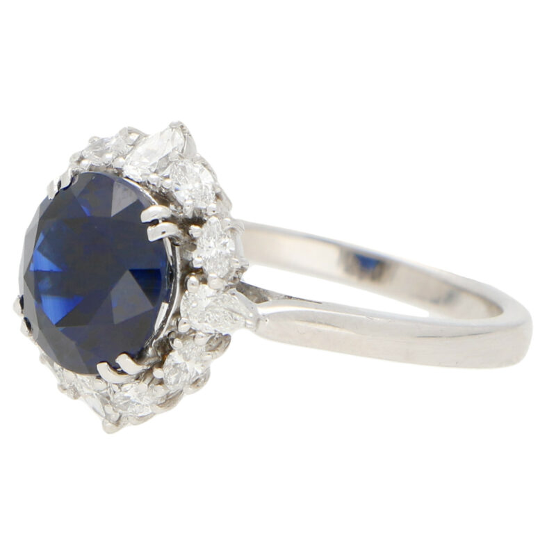 Royal Blue Sapphire and Diamond Cluster Ring