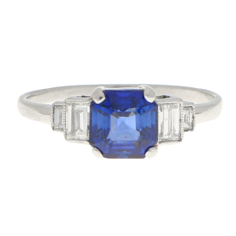 Art Deco Sapphire and Diamond Ring in Platinum