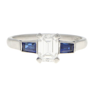 GIA Certified Art Deco Diamond and Sapphire Ring