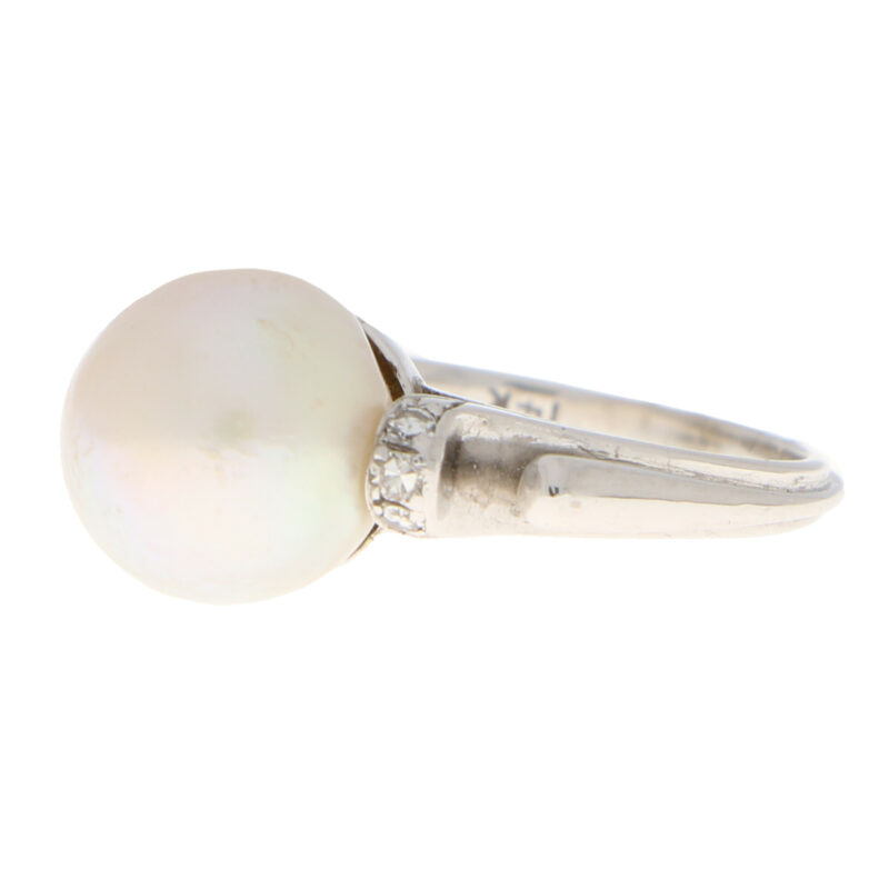 Art Nouveau Inspired Natural Pearl and Diamond Ring