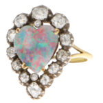 Victorian Opal and Old Mine Cut Diamond Heart Ring