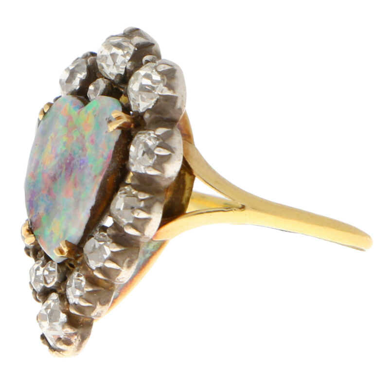 Victorian Opal and Old Mine Cut Diamond Heart Ring