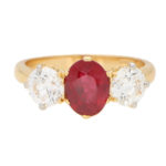 Unheated Ruby and Diamond  Ring in Yellow Gold