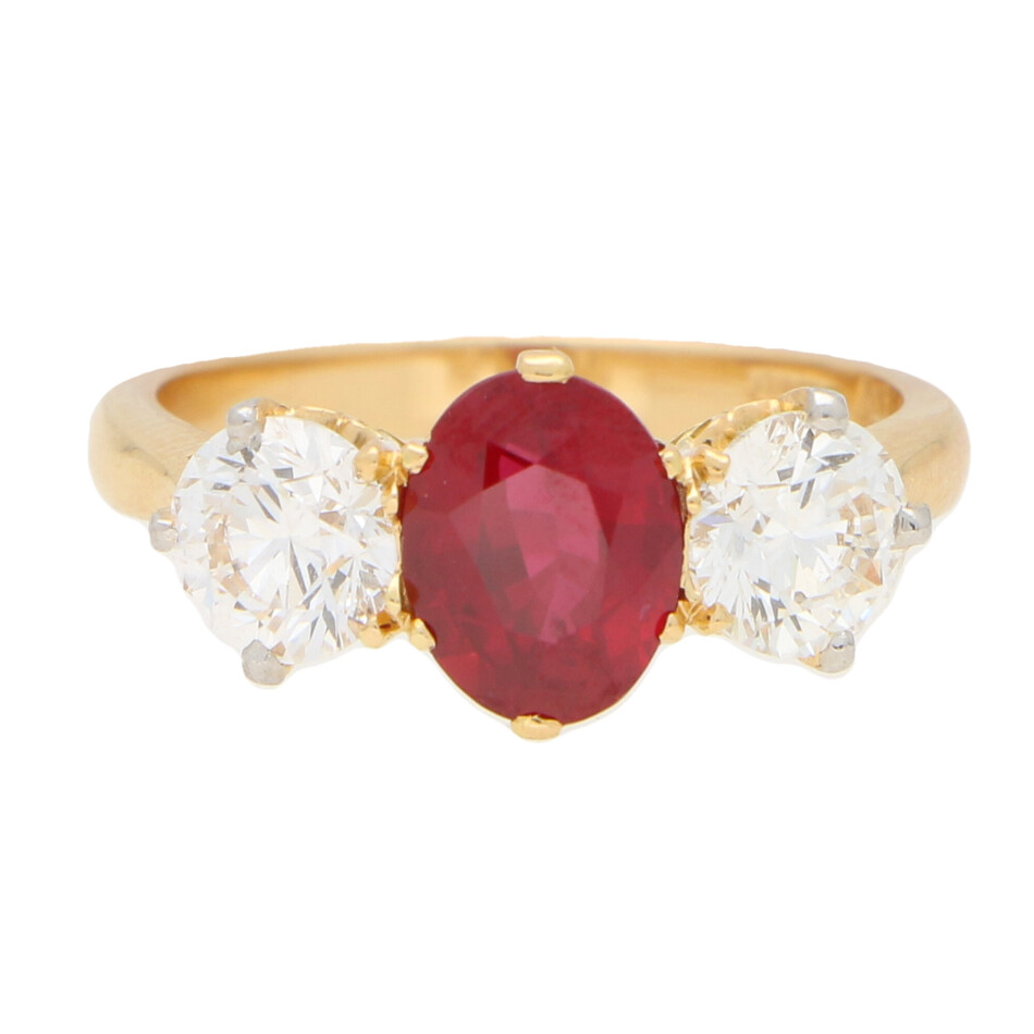 Unheated Ruby and Diamond  Ring in Yellow Gold
