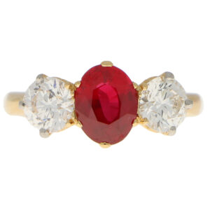 Unheated Ruby and Diamond  Ring in Yellow Gold