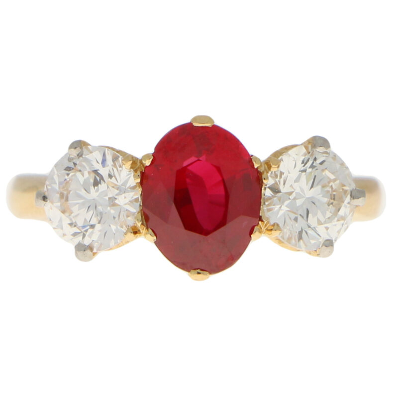 Unheated Ruby and Diamond  Ring in Yellow Gold